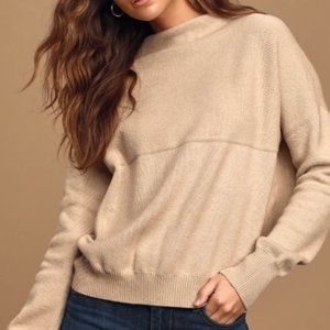 Beige Mock Neck Knit Sweater